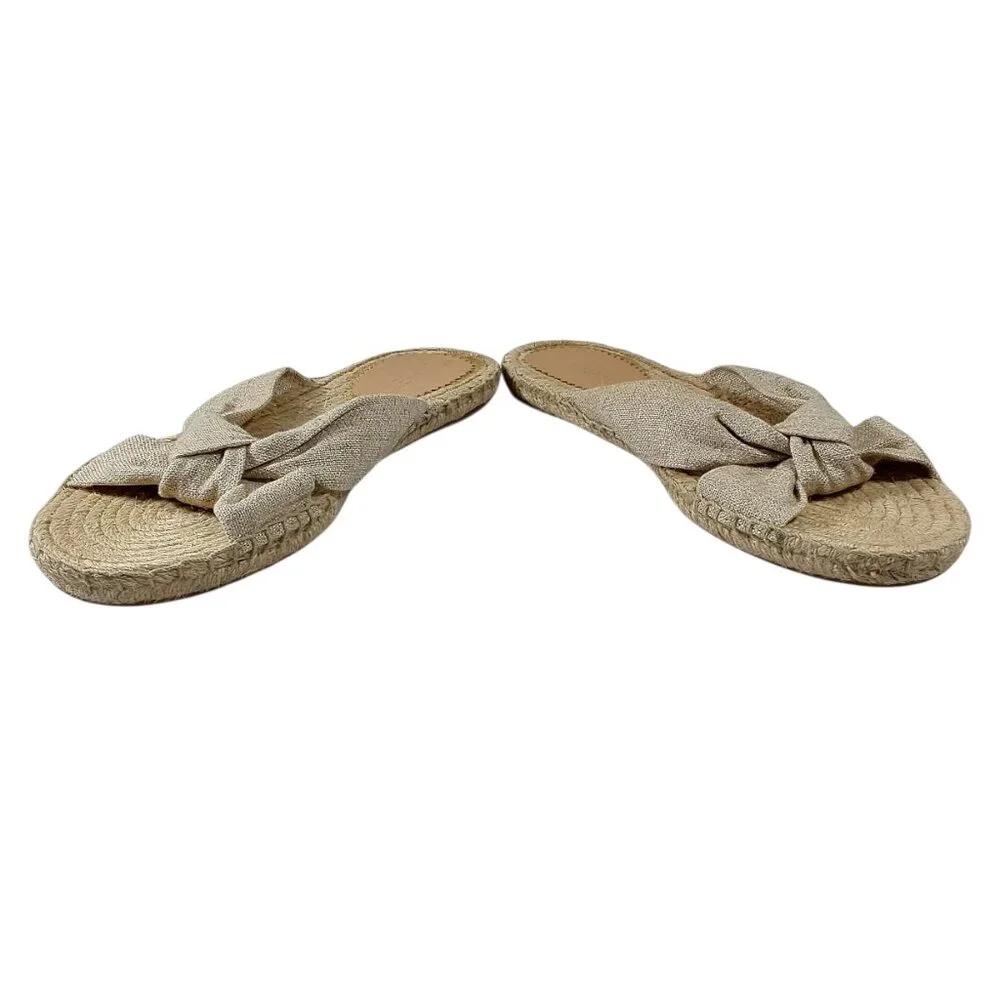 J. Crew Knotted Espadrille Slides Beige w Gold Flecks Good Cond Made in Spain 8